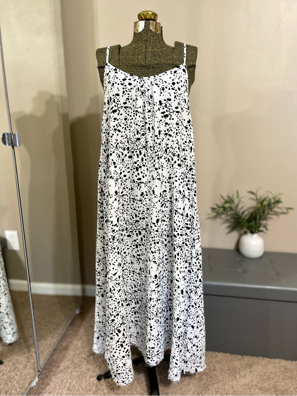 Nation LTD Cotton Gauze White Black Animal Print Maxi Dress Boho Flowy Coastal